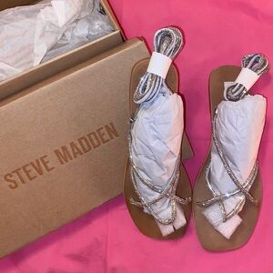 Steve Madden Crystal Silver Strap Wrap Gladiator Karolyn Sandal Sparkle NEW! 6.5